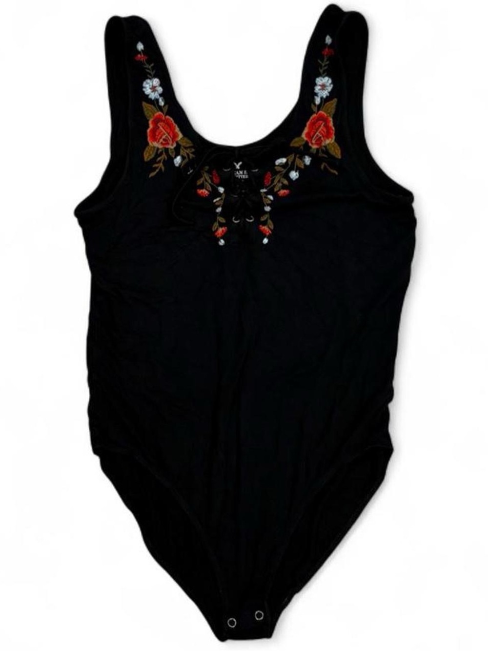 American Eagle floral embroidery corset tie up bodysuit